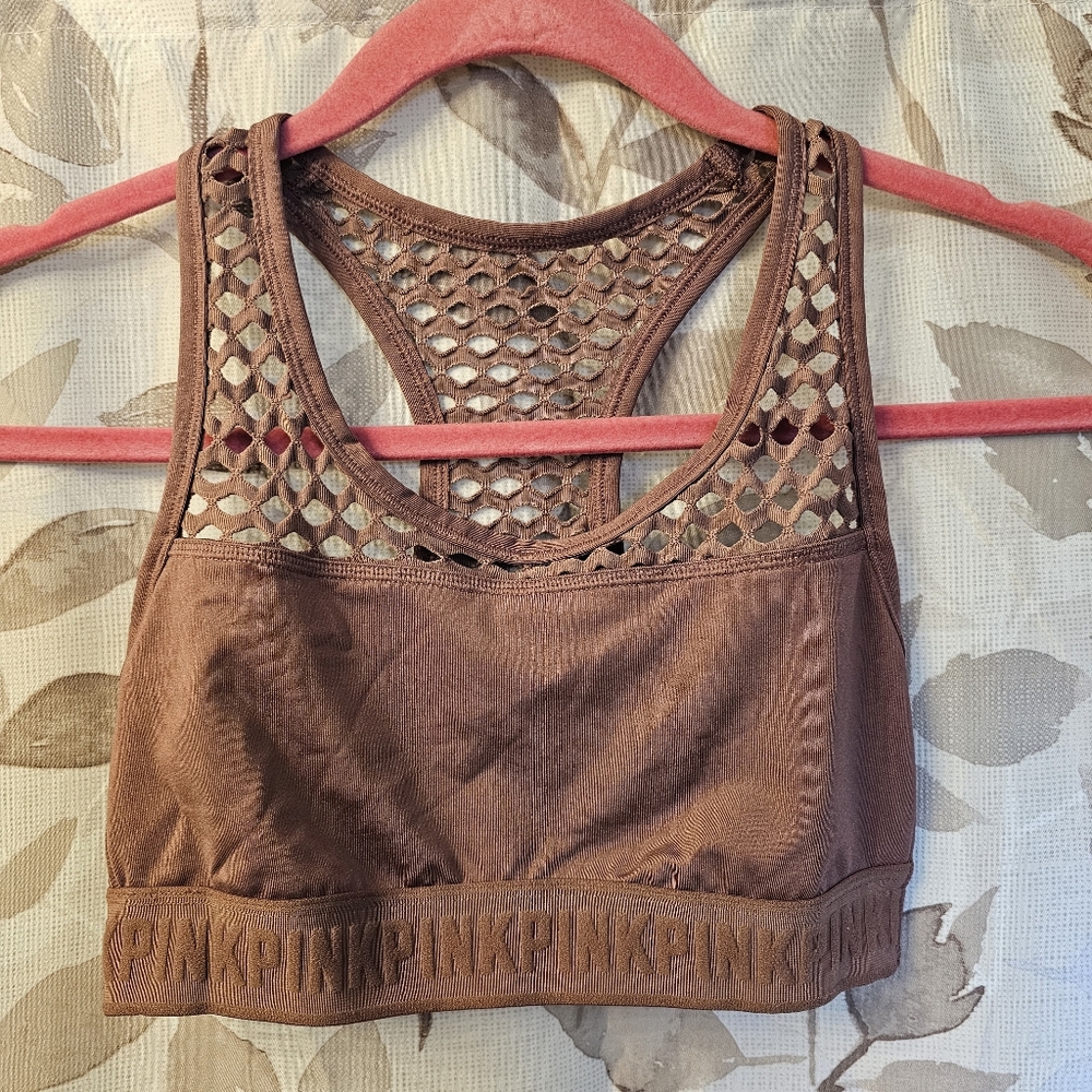 Victorias Secret Pink Ultimate Mesh Racer Back Sports Bra Dark Mauve Rose Small